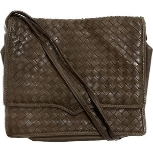 Bottega Veneta Brown Nappa Leather Intrecciato Flap Bag